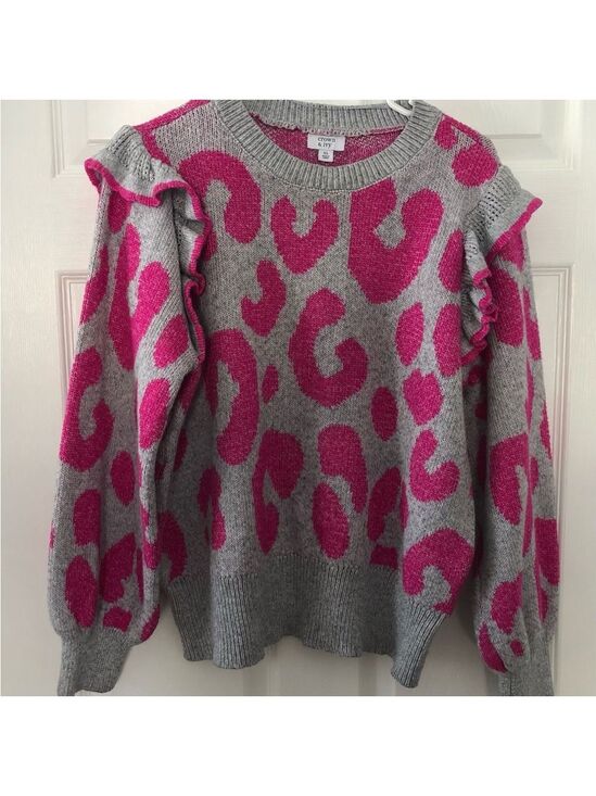 crown & ivy Sweaters - Size XL Crown & Ivy Gray and Pink Ruffled Sweater